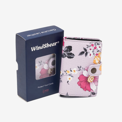 WindShear Hakiki Deri minimalist cüzdan Lavanta Baharı - sanatsal botanik çiçek desen